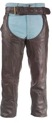 MEN'S MOTORCYCLE RIDERS BRN CLASSIC LEATHER CHAP WITH STRETCH ELASTIC UPTO 6XL