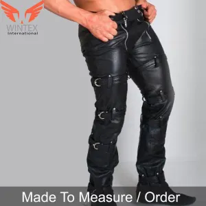 Men’s Real Cowhide Leather Chastity Pants / Trousers Restraint Leather Pants