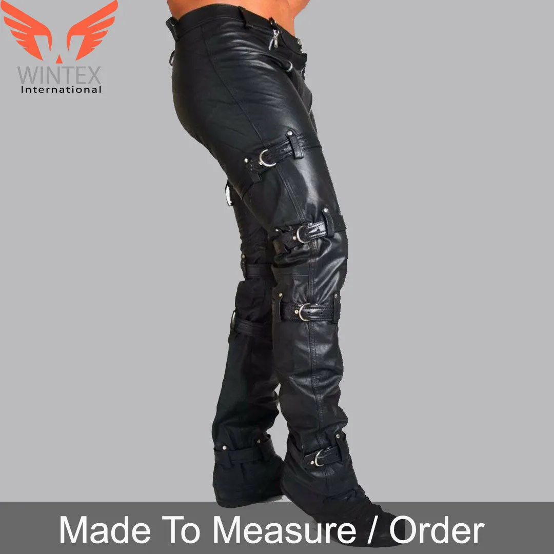 Men’s Real Cowhide Leather Chastity Pants / Trousers Restraint Leather Pants