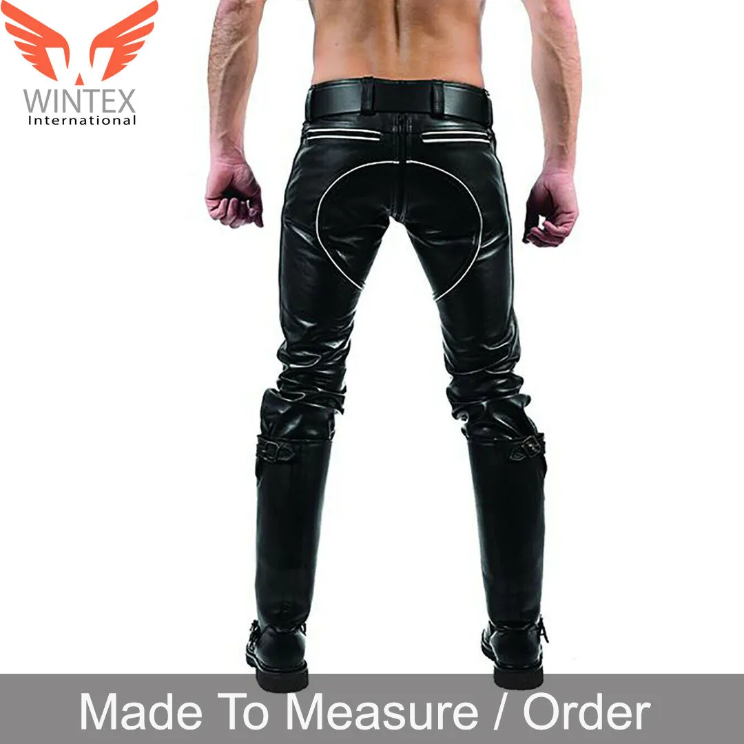 Men’s Real Leather Pants Bikers Pants With Color Piping Bikers Pants BLUF Pants