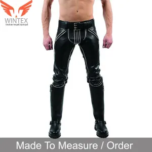 Men’s Real Leather Pants Bikers Pants With Color Piping Bikers Pants BLUF Pants