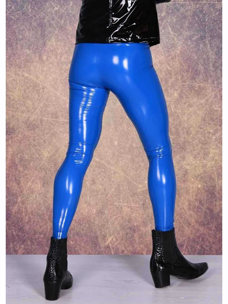 Men's Skinny Bootcut Faux Leather Pencil Pants - Featuring a Casual Design with Fork Detailing