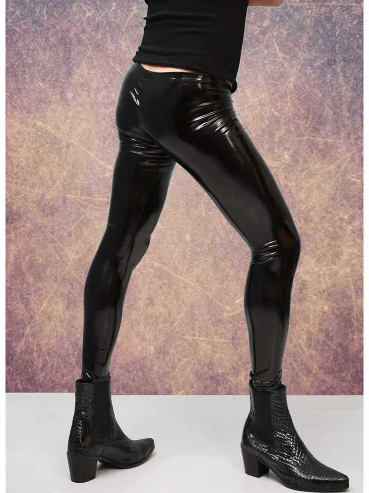 Men's Skinny Bootcut Faux Leather Pencil Pants - Featuring a Casual Design with Fork Detailing
