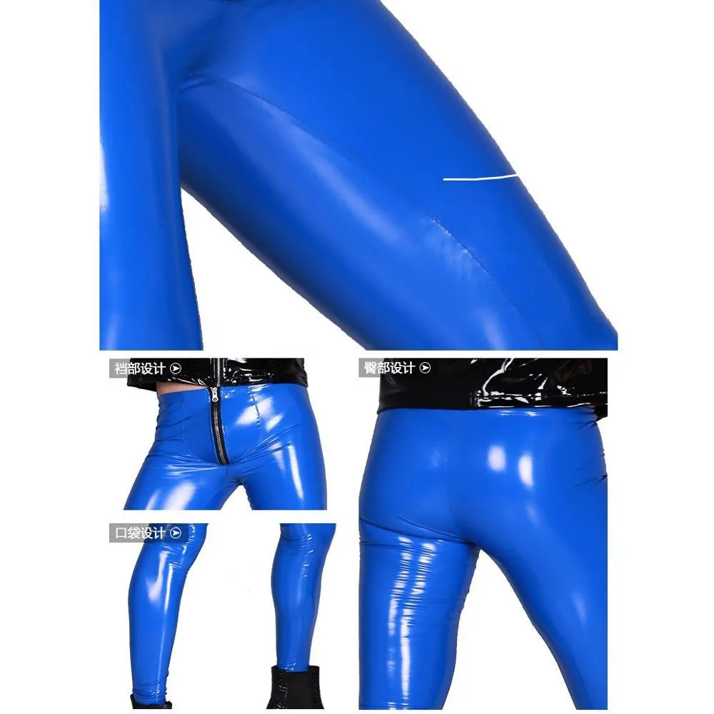 Men's Skinny Bootcut Faux Leather Pencil Pants - Featuring a Casual Design with Fork Detailing