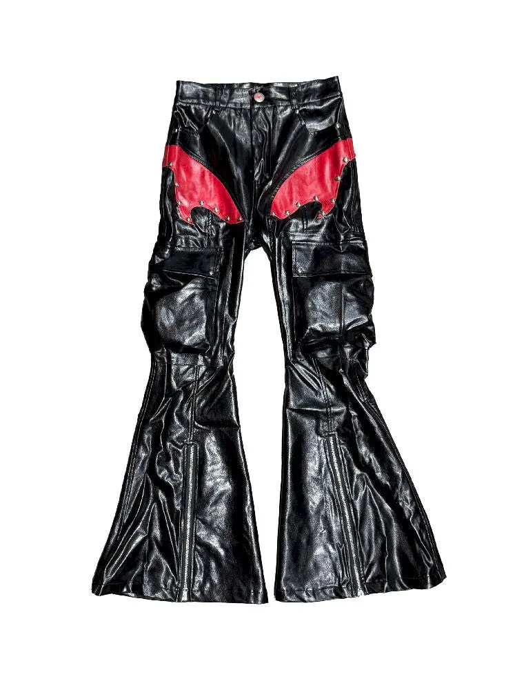 metal patchwork leather pants