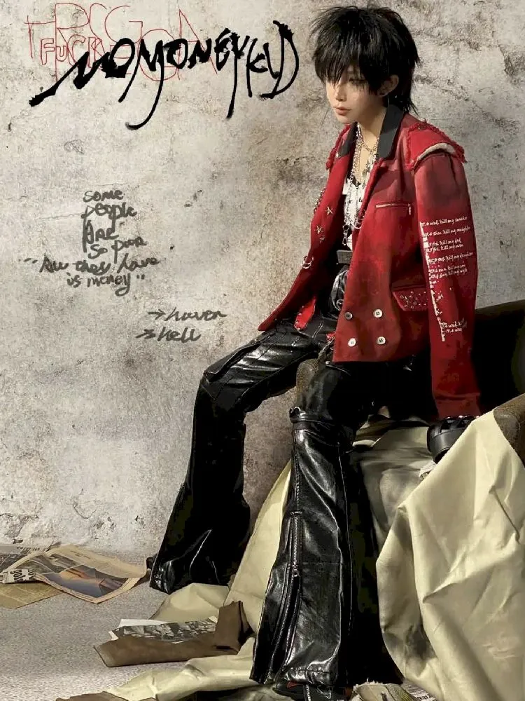 metal patchwork leather pants