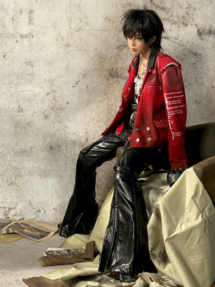 metal patchwork leather pants