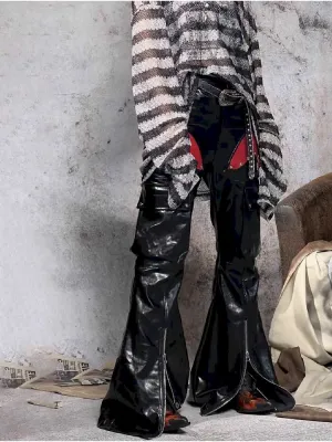 metal patchwork leather pants