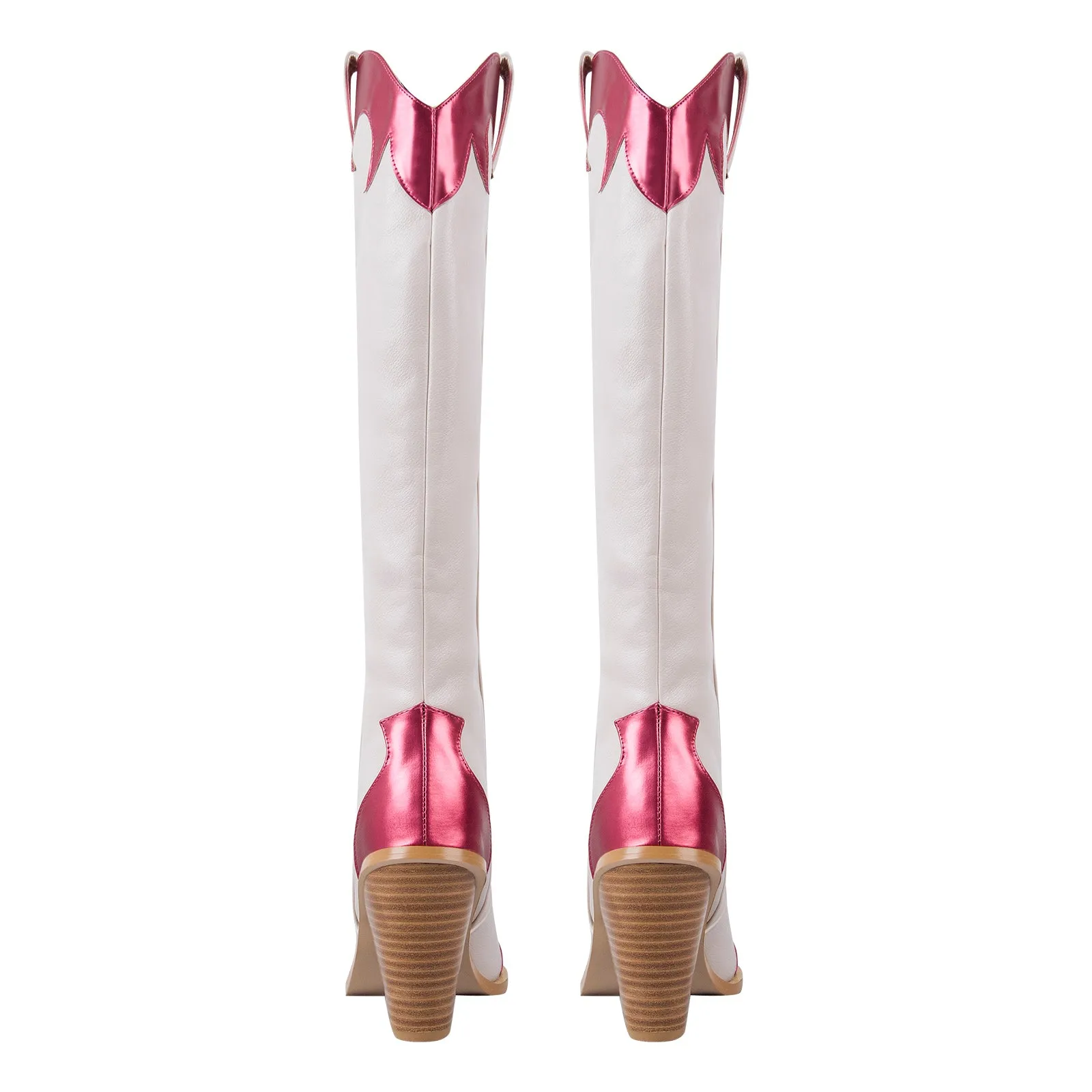 Metallic Leather Trim Knee High Western Boots