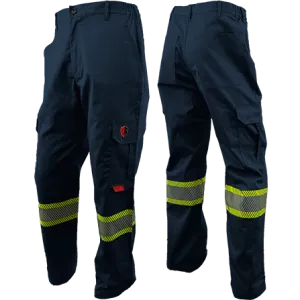 Navy FR / Arc Flash Cargo Pants w/ Hi Vis 4" Segmented Striping by Atlas Workwear - Style 4054NB