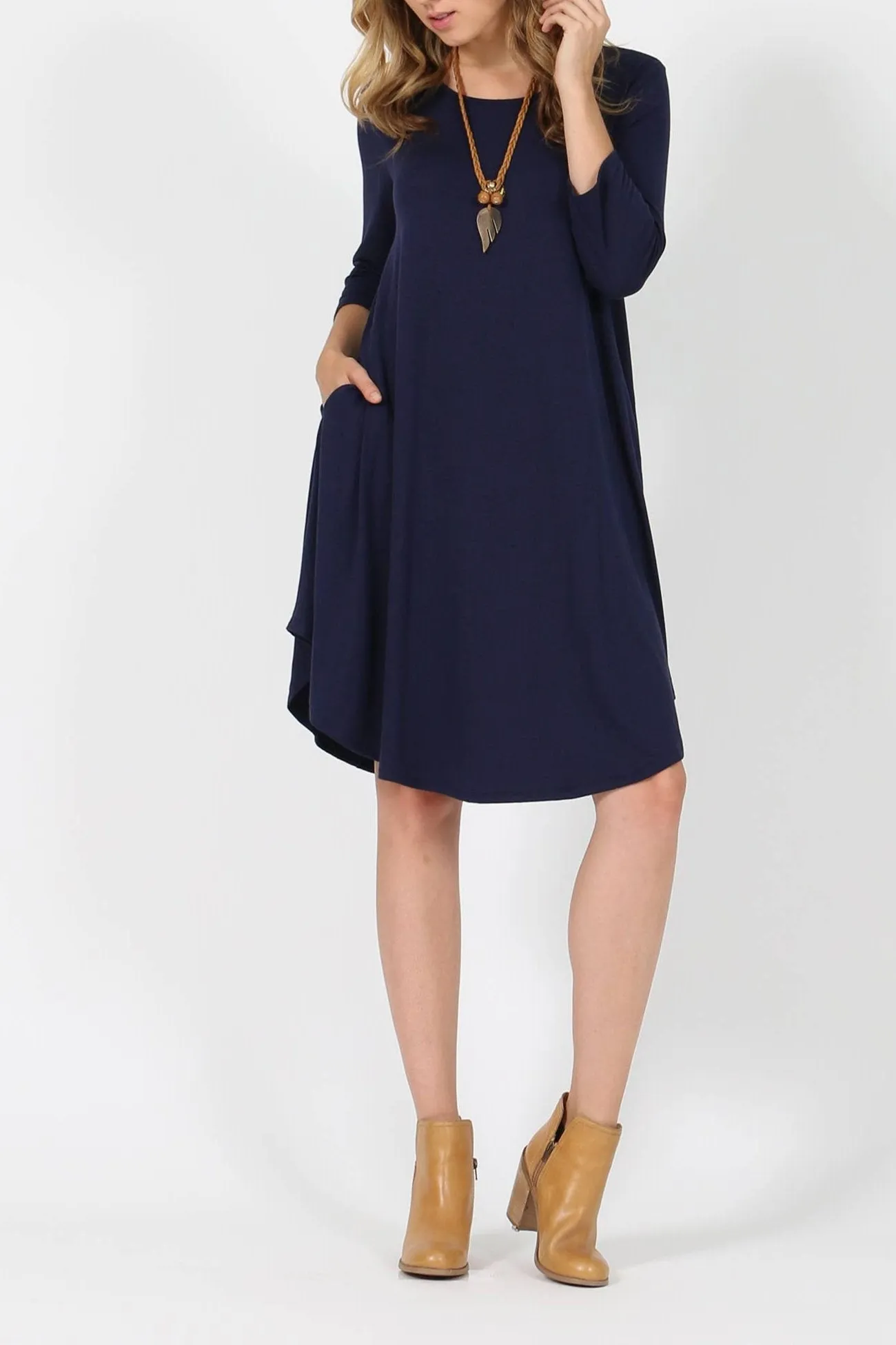 Navy Swing Dress with Pockets