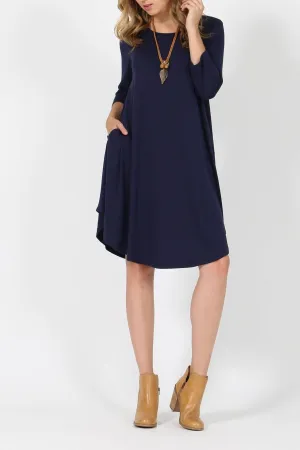 Navy Swing Dress with Pockets