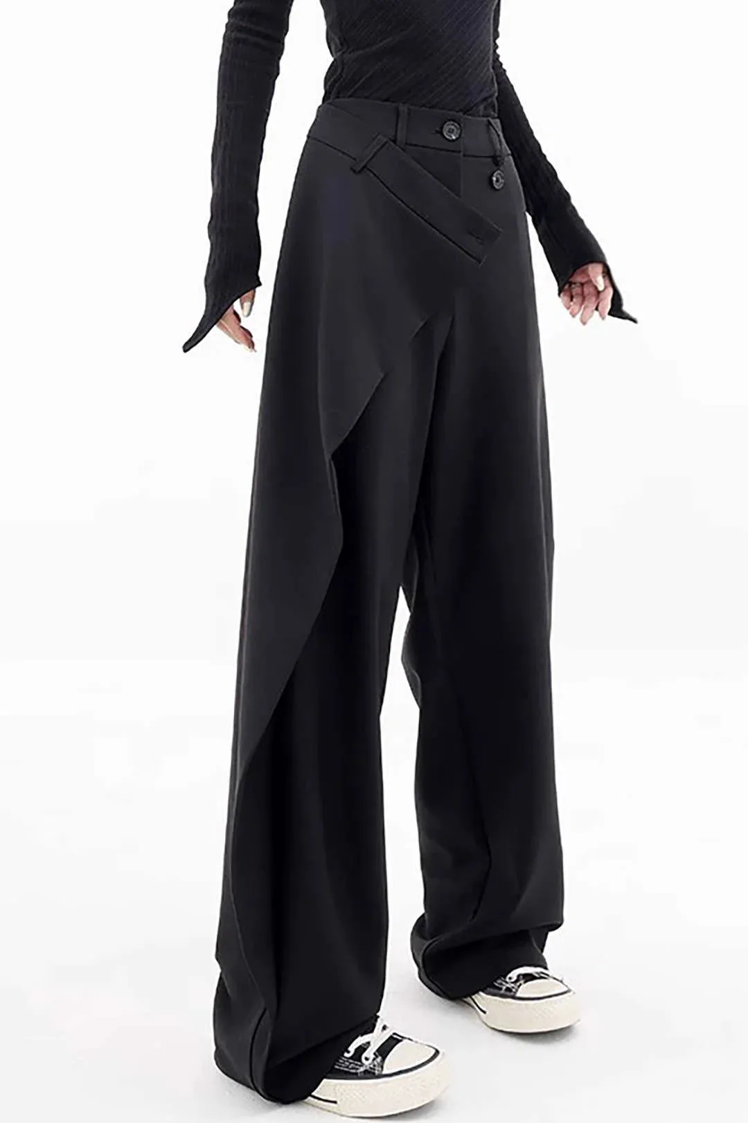 NEW Micas Draped Wrap Straight Leg Suit Pants, Black, Sz M