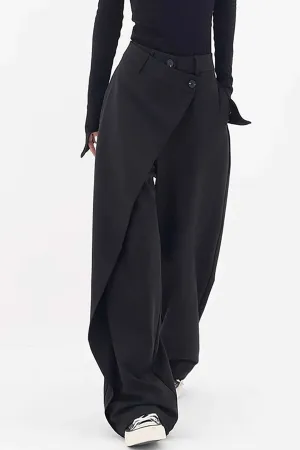 NEW Micas Draped Wrap Straight Leg Suit Pants, Black, Sz M
