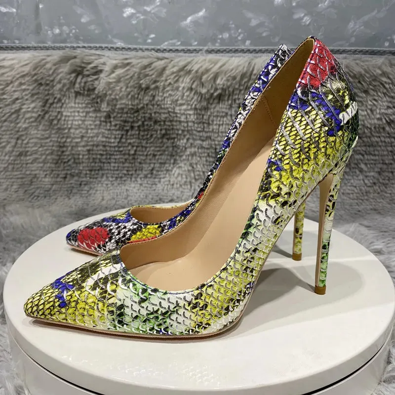 New Snake Print Super High Heels Shoes Women