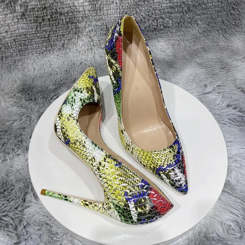 New Snake Print Super High Heels Shoes Women