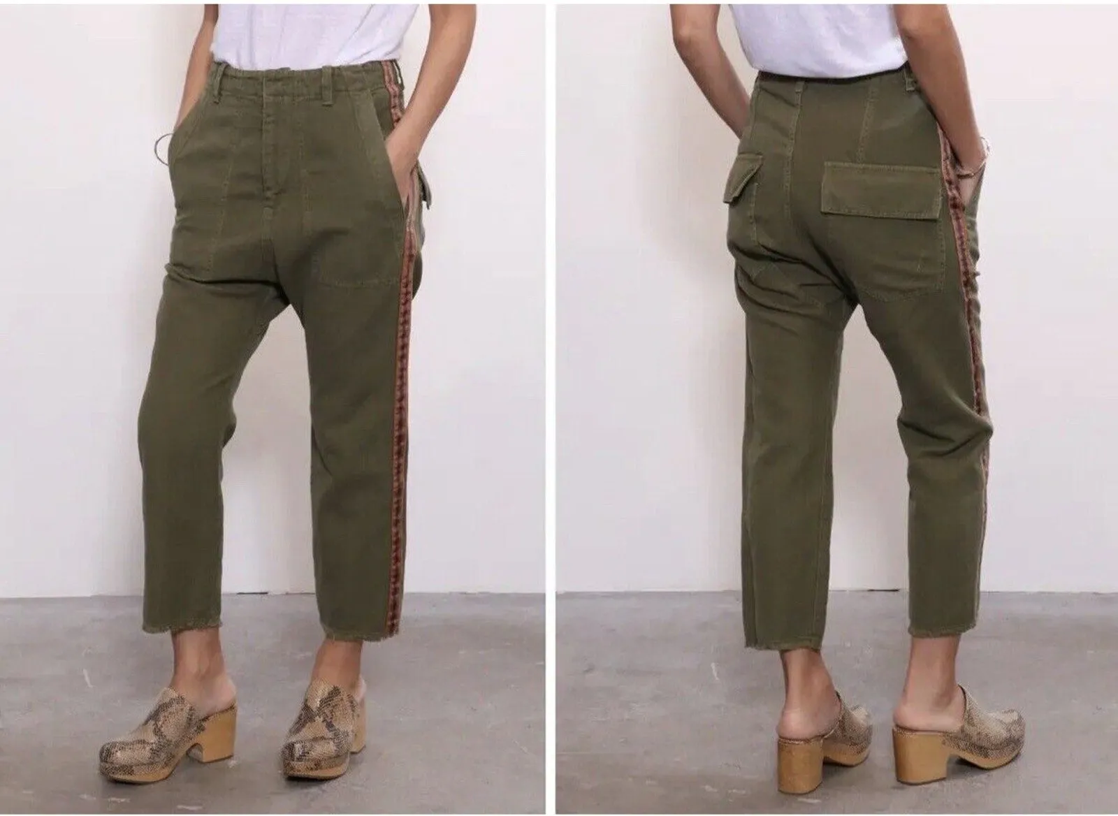 Nili Lotan Women's Jenna Pant with Tape, Khaki Military Olive Green, Size 00