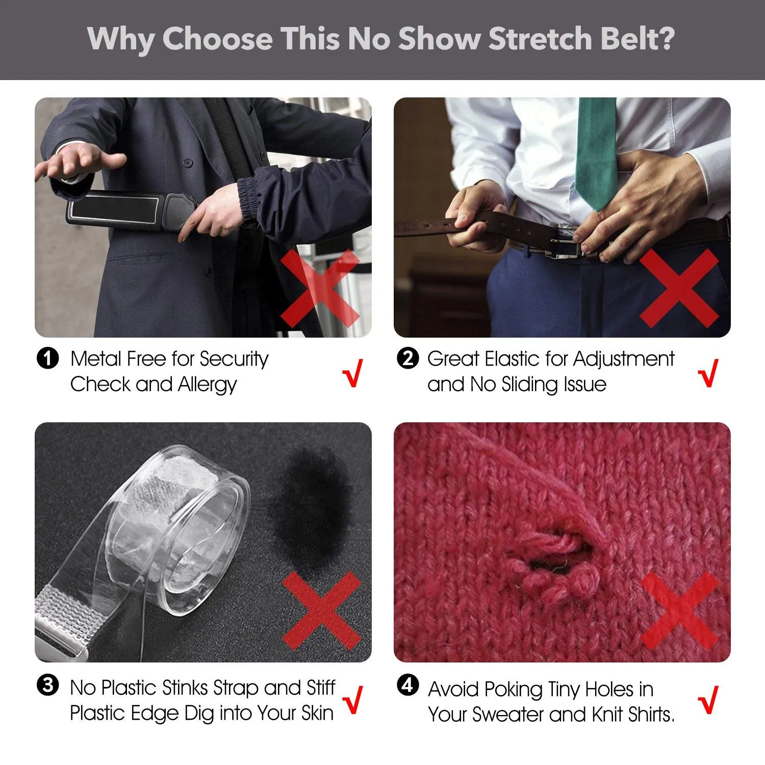 No Show Women Stretch Belt Invisible Elastic Web Strap Belt with Flat Buckle for Jeans Pants Dresses