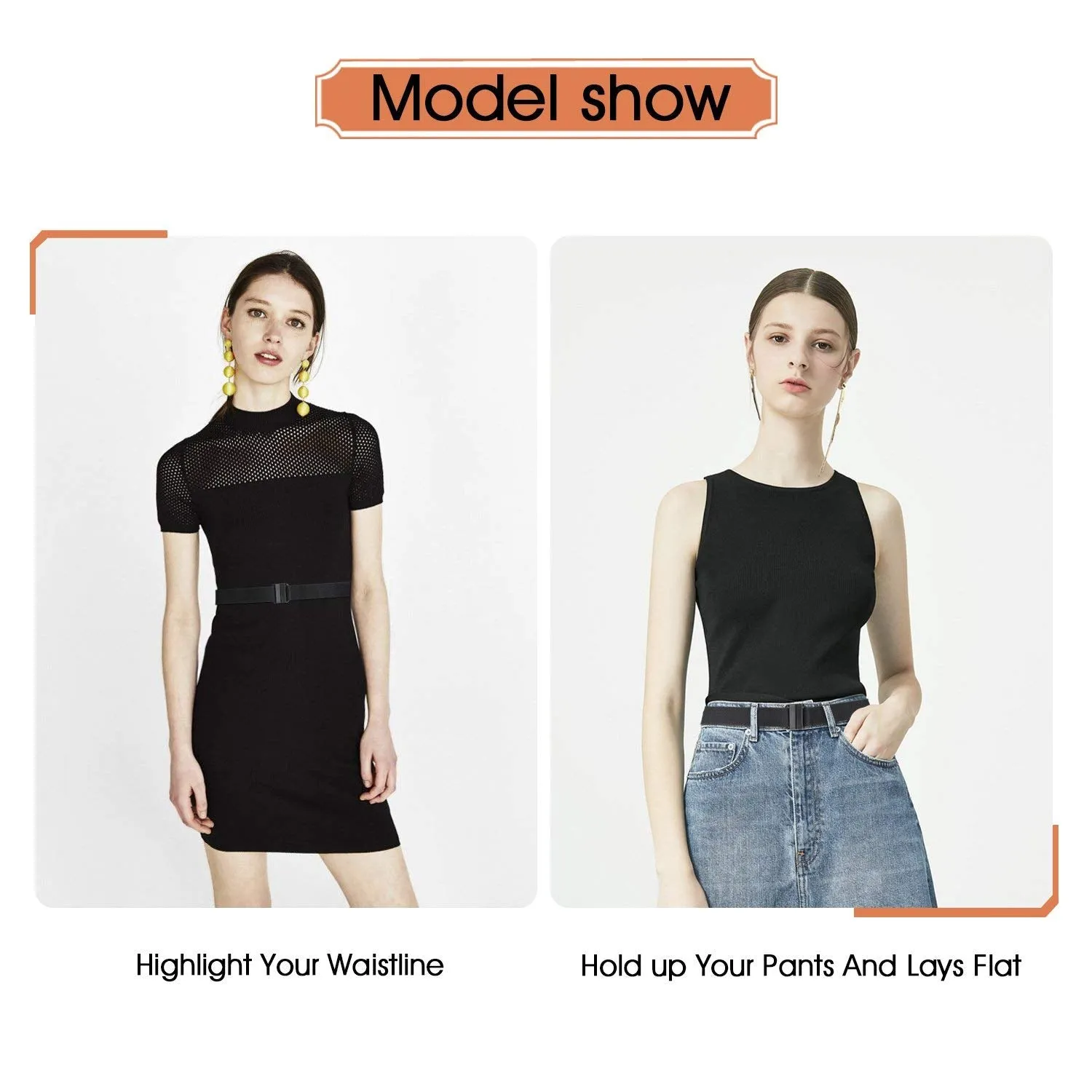 No Show Women Stretch Belt Invisible Elastic Web Strap Belt with Flat Buckle for Jeans Pants Dresses