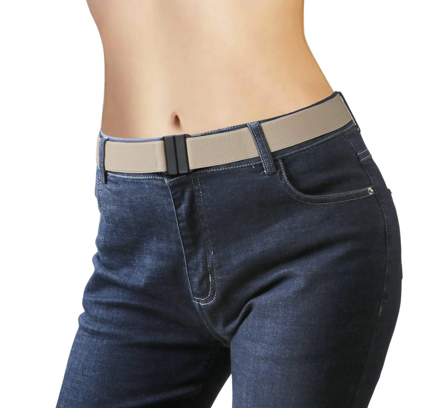 No Show Women Stretch Belt Invisible Elastic Web Strap Belt with Flat Buckle for Jeans Pants Dresses