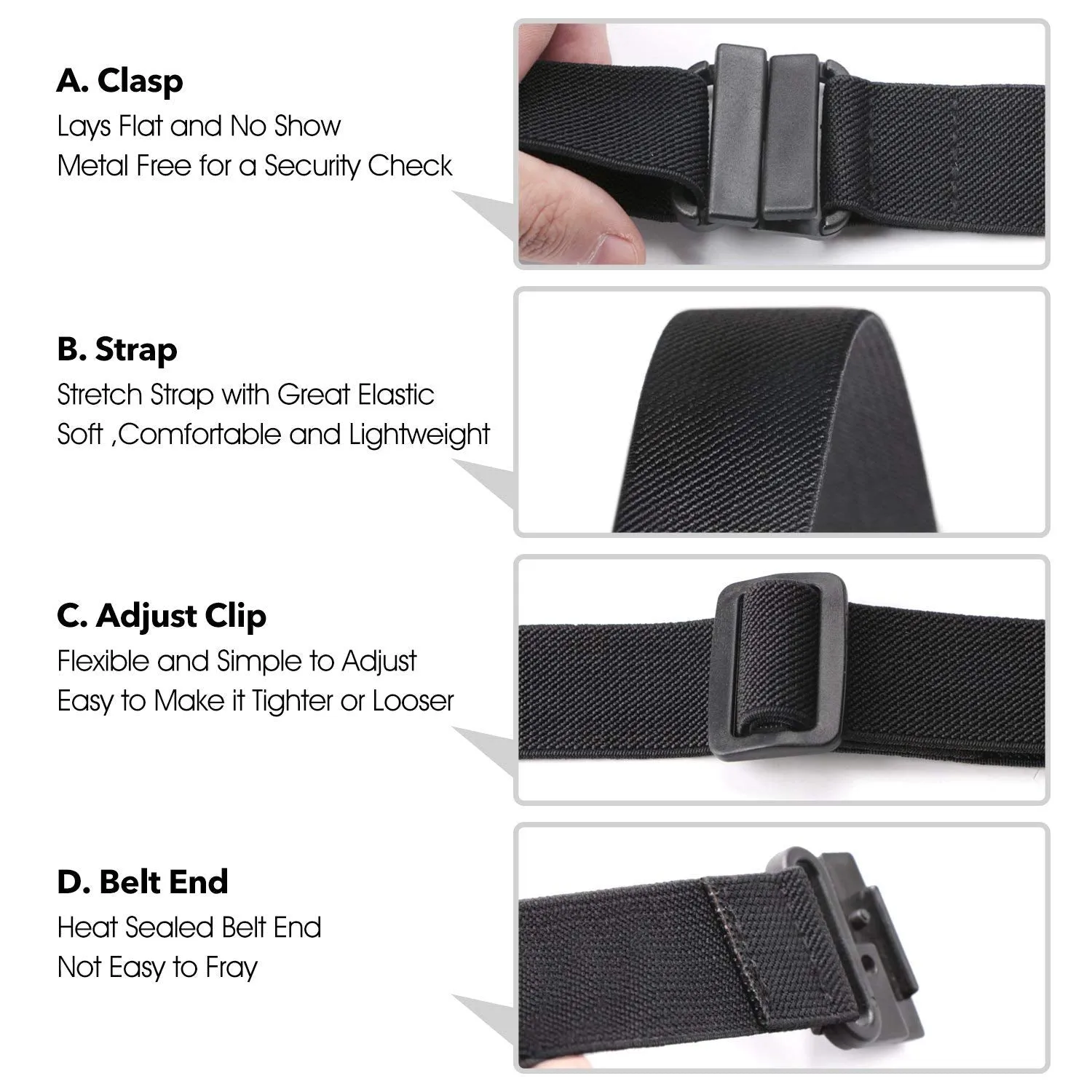 No Show Women Stretch Belt Invisible Elastic Web Strap Belt with Flat Buckle for Jeans Pants Dresses