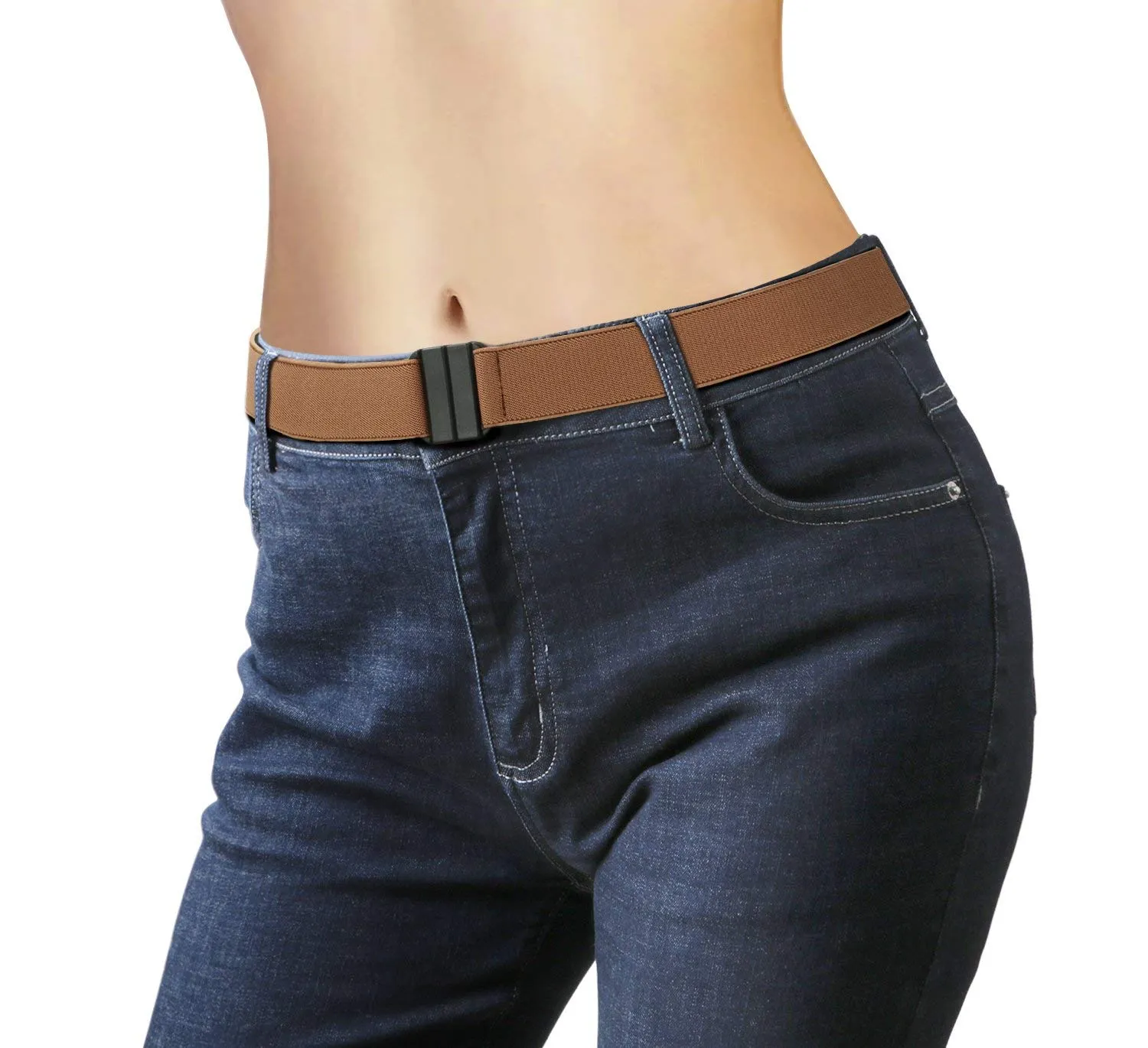 No Show Women Stretch Belt Invisible Elastic Web Strap Belt with Flat Buckle for Jeans Pants Dresses