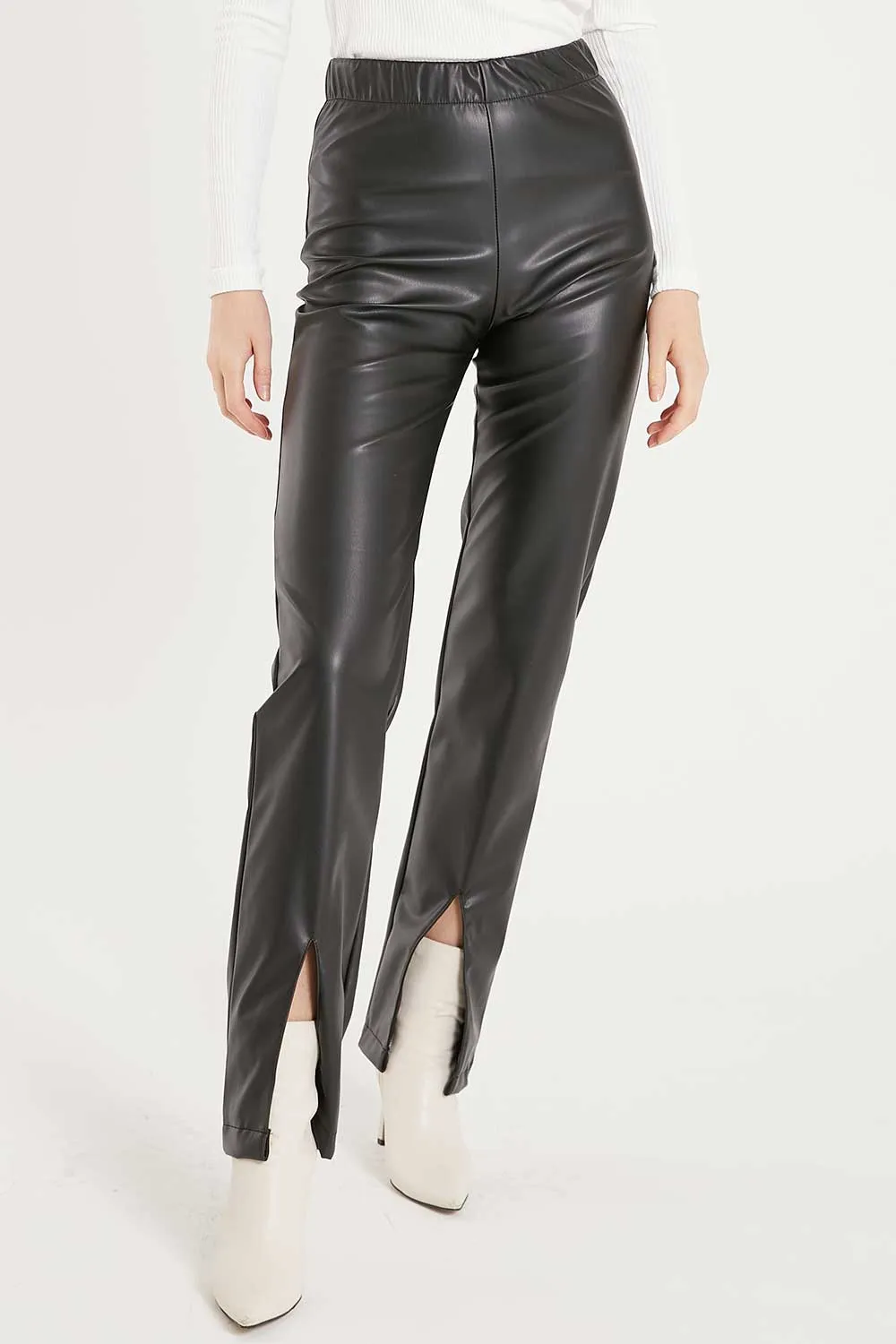 Noor Front Slit Pleather Pants