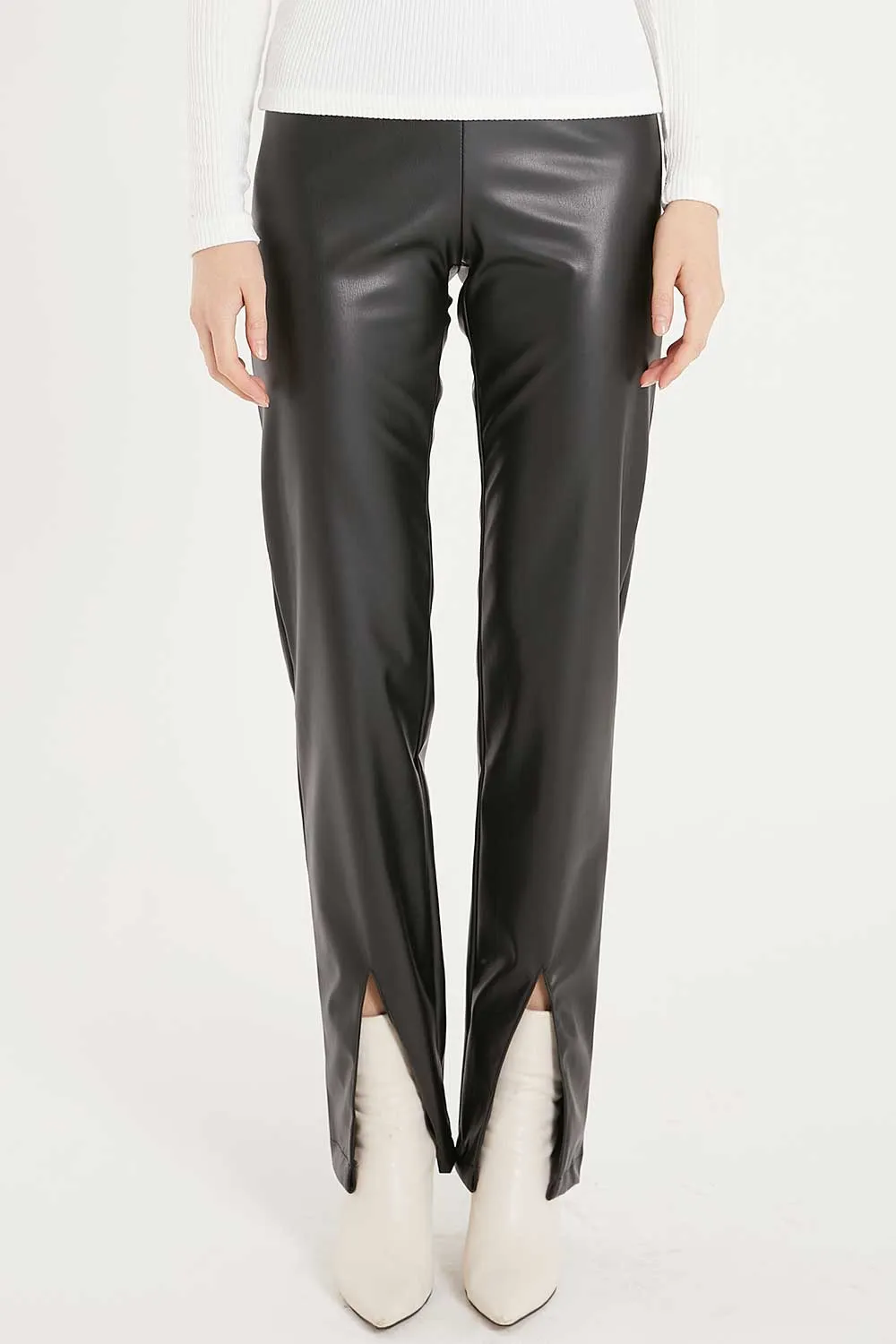 Noor Front Slit Pleather Pants