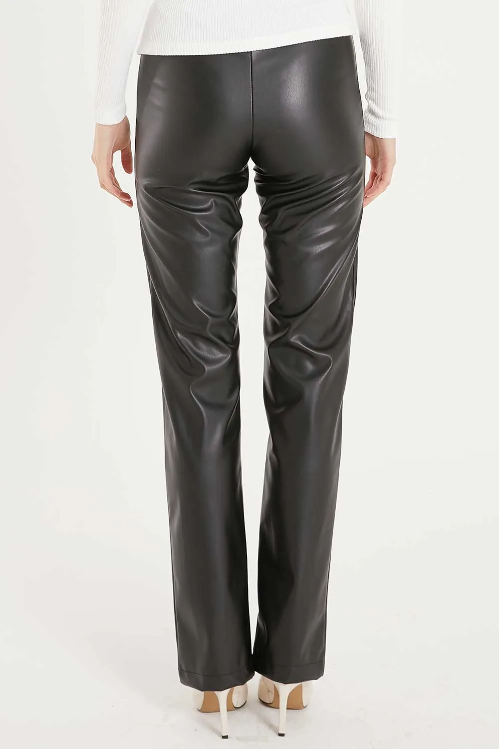 Noor Front Slit Pleather Pants