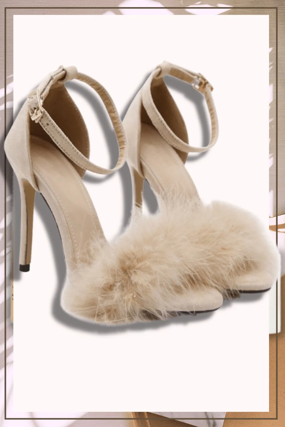 Nude Stiletto High Heel Sandals With Fluffy Fur