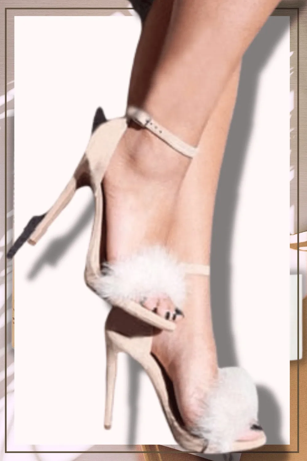 Nude Stiletto High Heel Sandals With Fluffy Fur