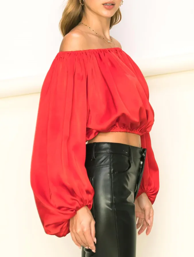 Off Shoulder Long Sleeve Crop Top