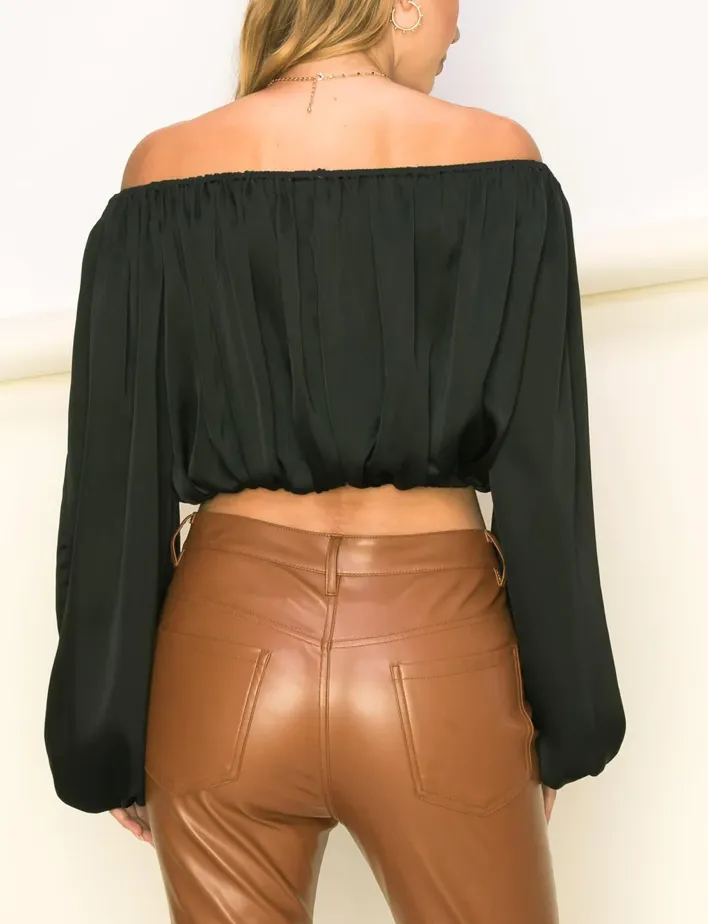 Off Shoulder Long Sleeve Crop Top