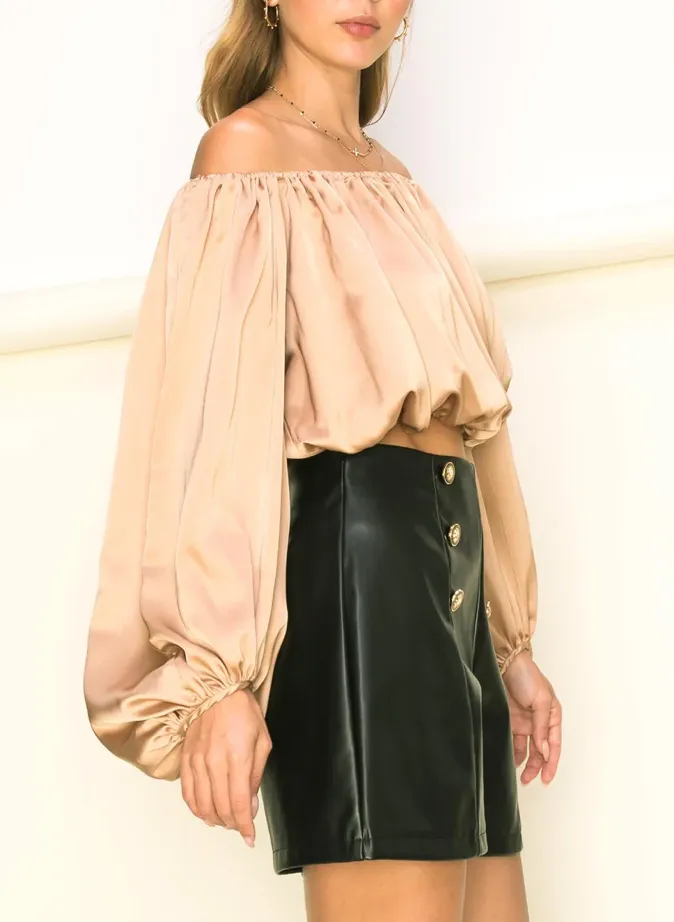 Off Shoulder Long Sleeve Crop Top