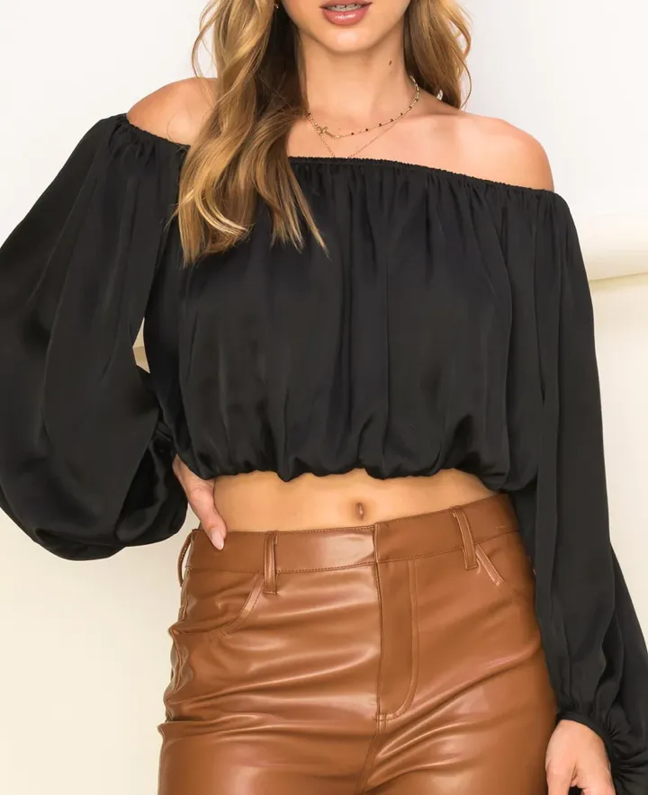 Off Shoulder Long Sleeve Crop Top