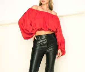 Off Shoulder Long Sleeve Crop Top