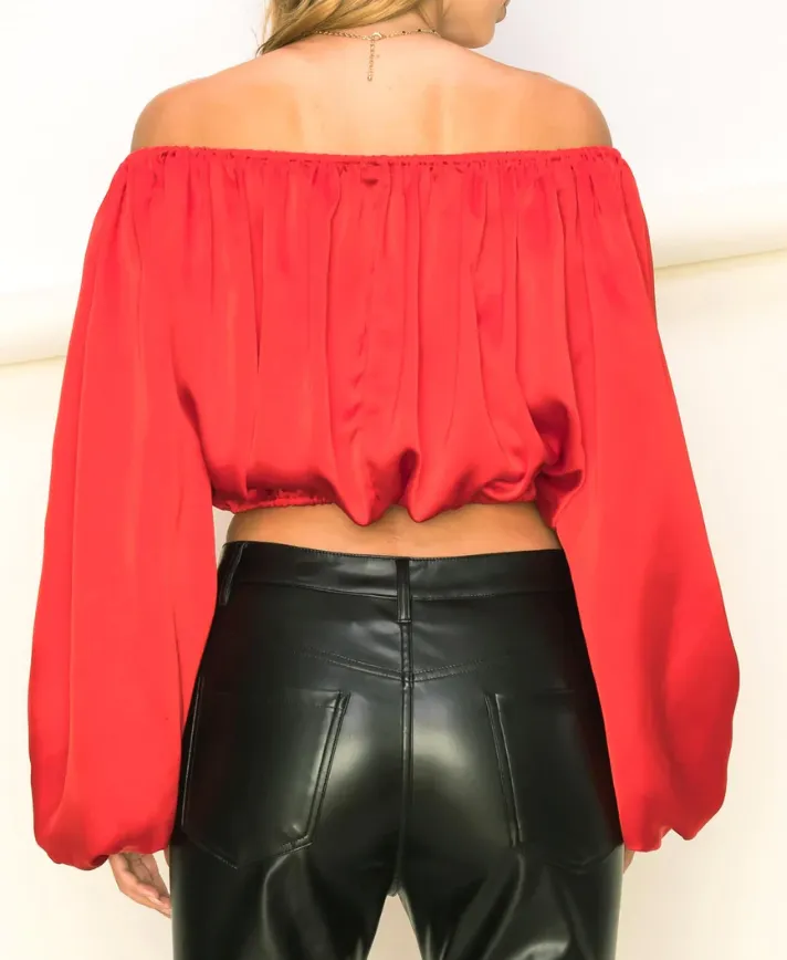 Off Shoulder Long Sleeve Crop Top