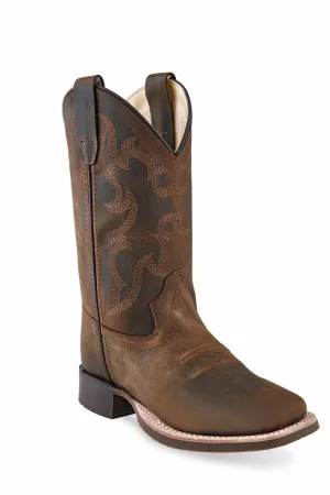 Old West Brown Youth Boys Leather Cowboy Boots 7D