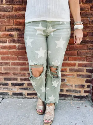 Olive Risen Star Crop Denim