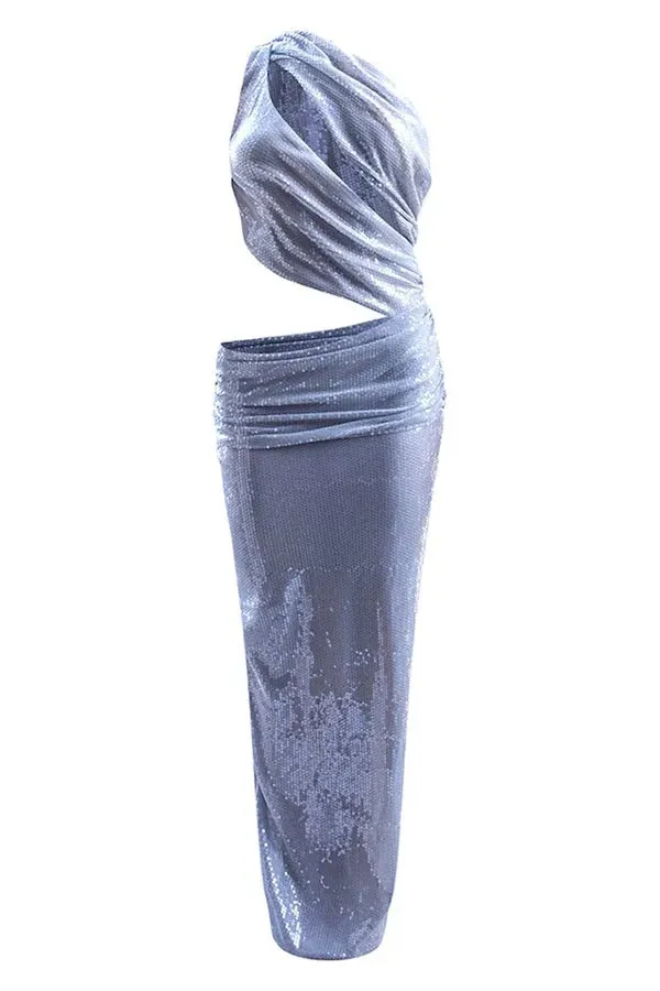Only Yours Sequin One Shoulder Cutout Asymmetrical Plunge Stretch Maxi Dress