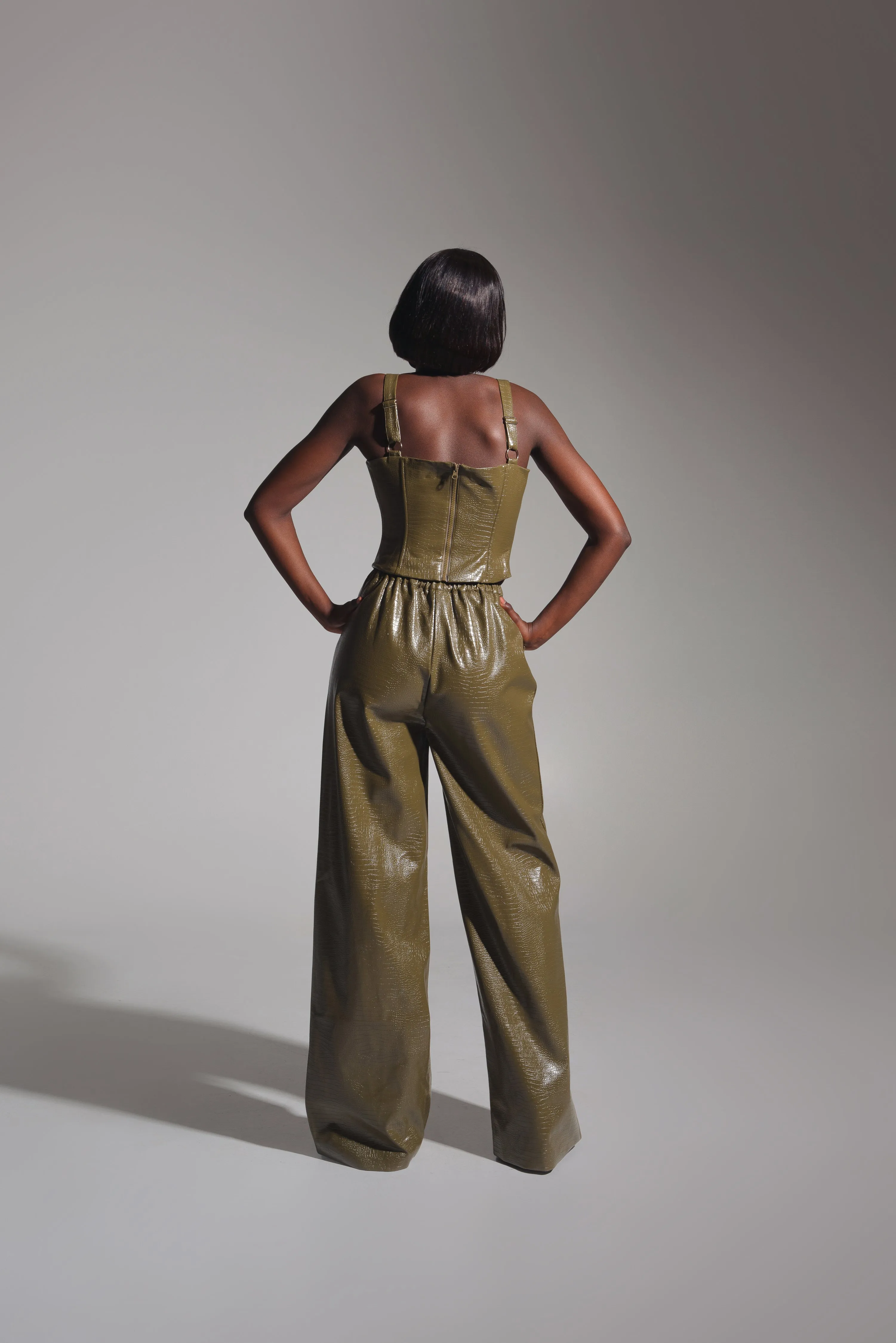 ONO Faux Leather Pants in Olive