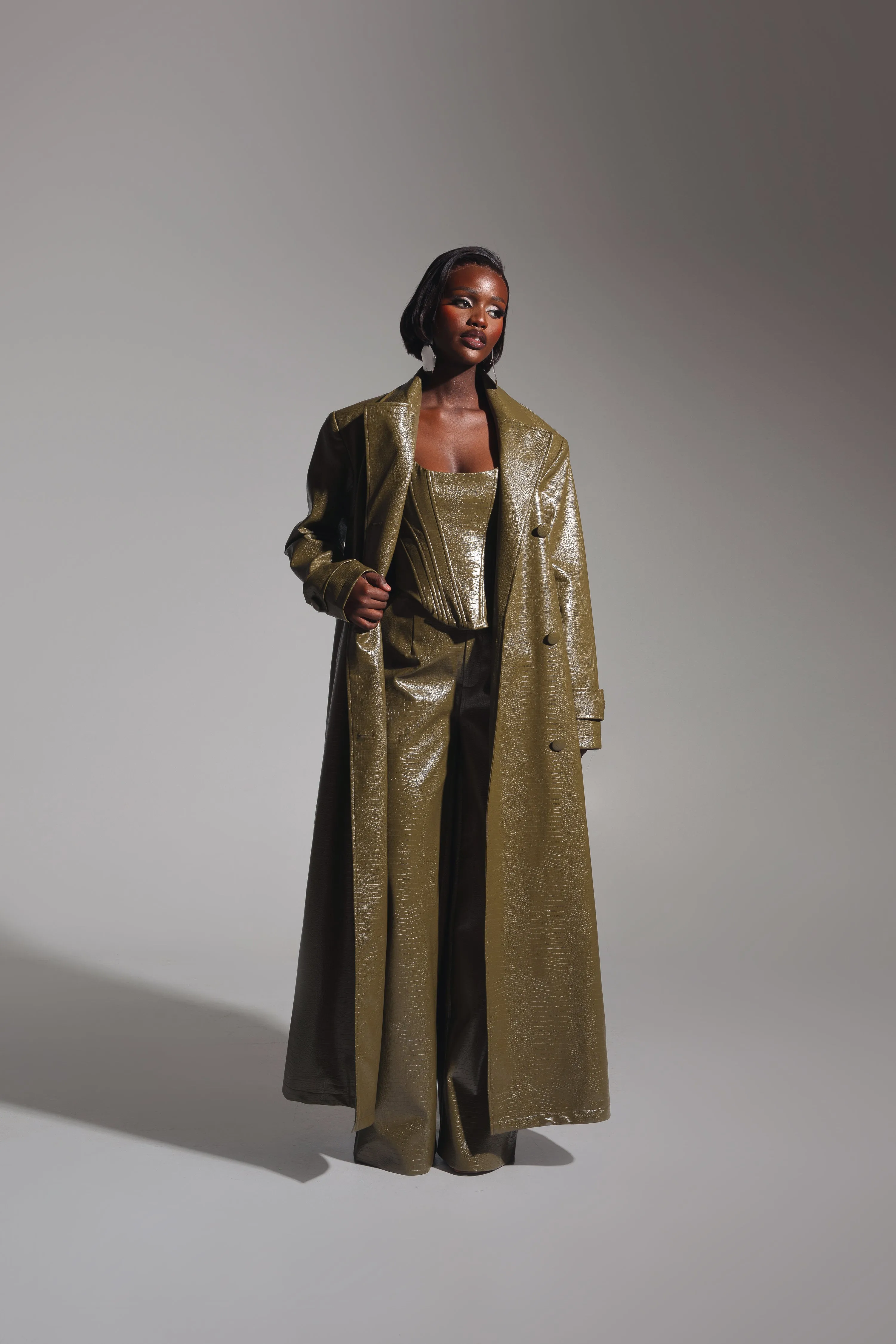 ONO Faux Leather Pants in Olive