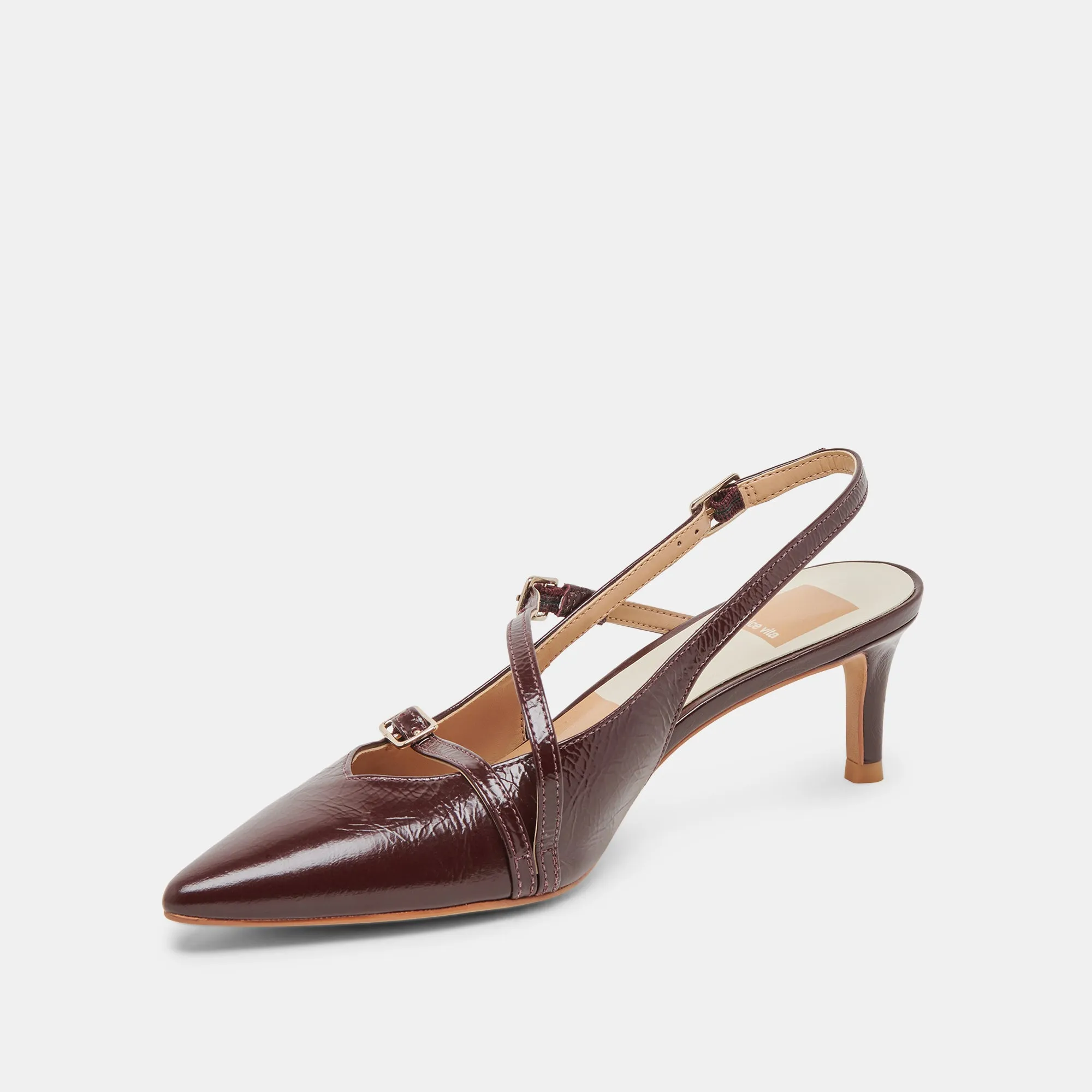 PAMLA MID WIDE HEELS CRANBERRY CRINKLE PATENT