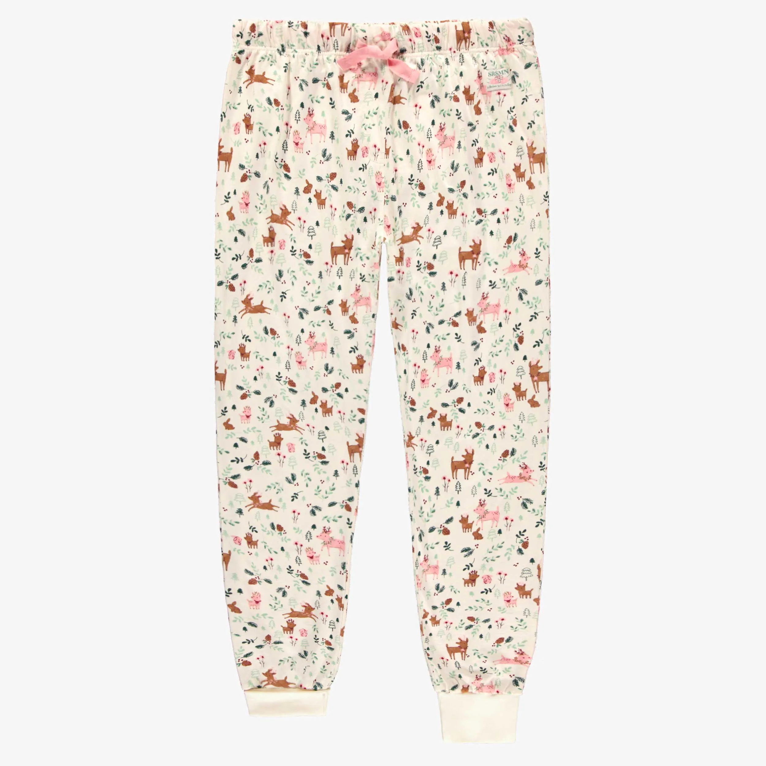 Pantalon de pyjama des fêtes crème en jersey à motifs de rennes, adulte