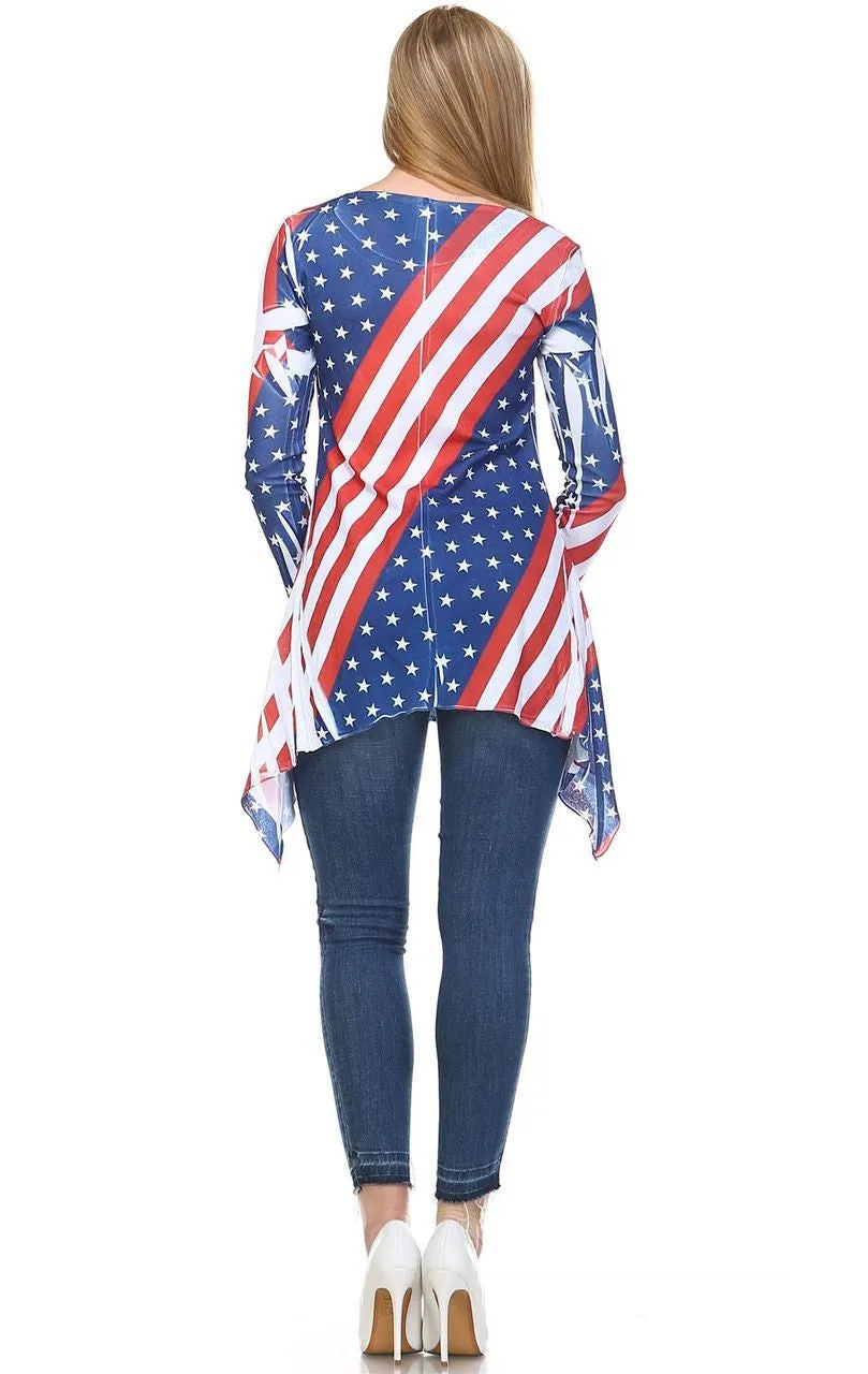 Patriotic Shirt Long Sleeve Liberty Red White Blue