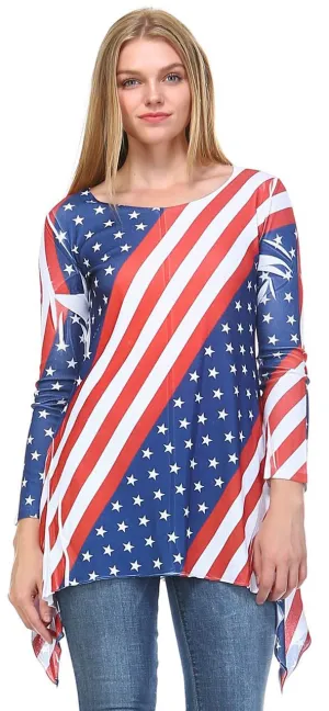 Patriotic Shirt Long Sleeve Liberty Red White Blue