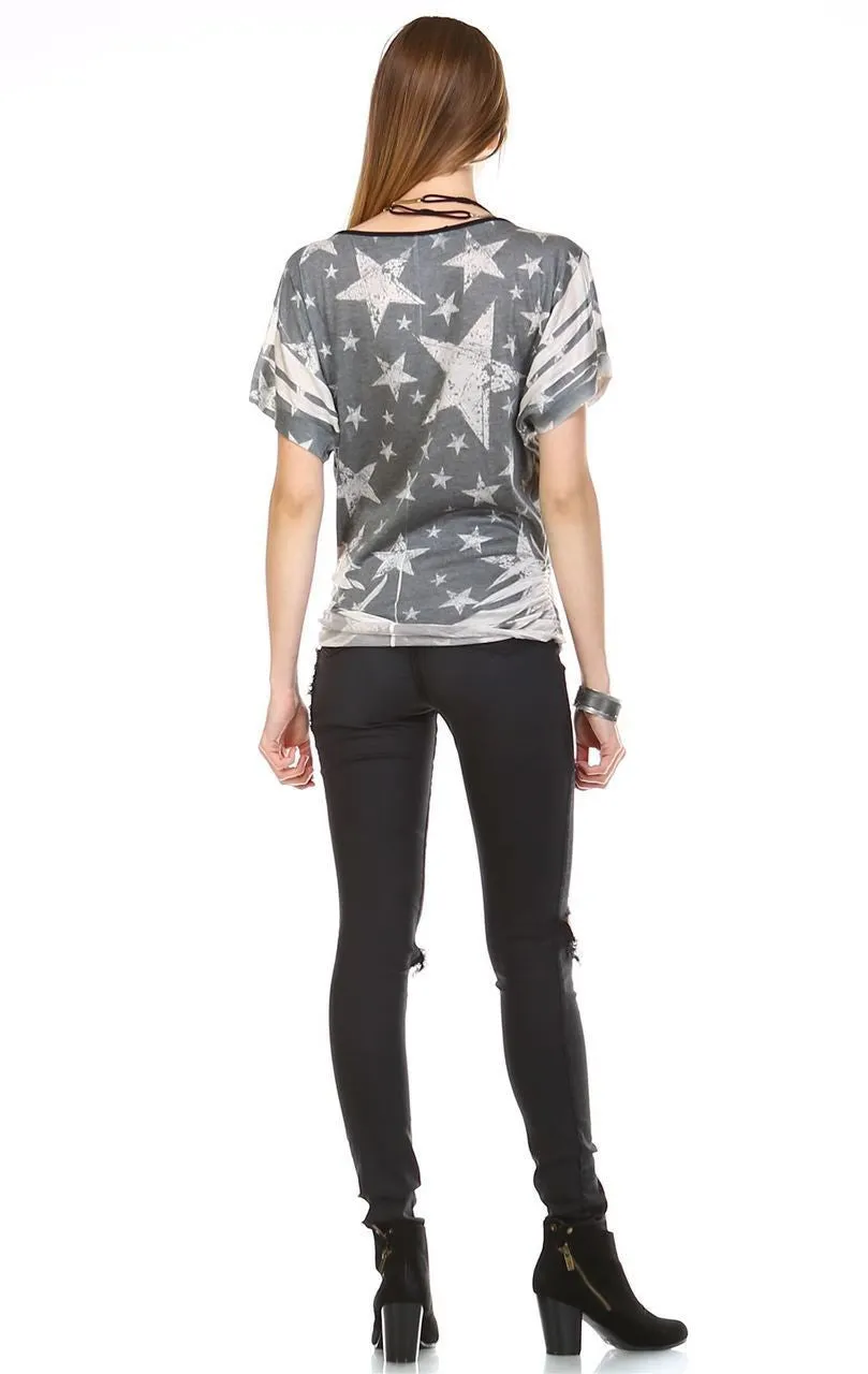 Patriotic Shirt Short Sleeve Big Star Gray