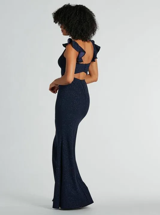 Pauly navy sparkle evening ball dress s6 Express NZ wide