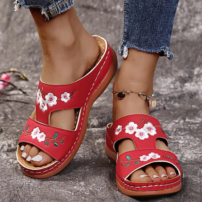 Peep Toe Floral Retro Style Sandals