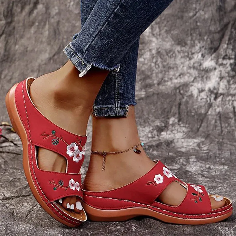 Peep Toe Floral Retro Style Sandals